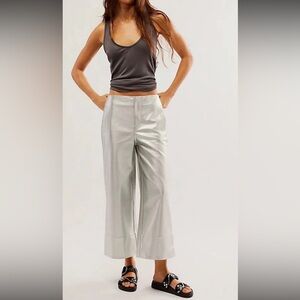 Free People Full Moon Vegan Metallic Silver Gaucho Wide Leg Pants- Size 6